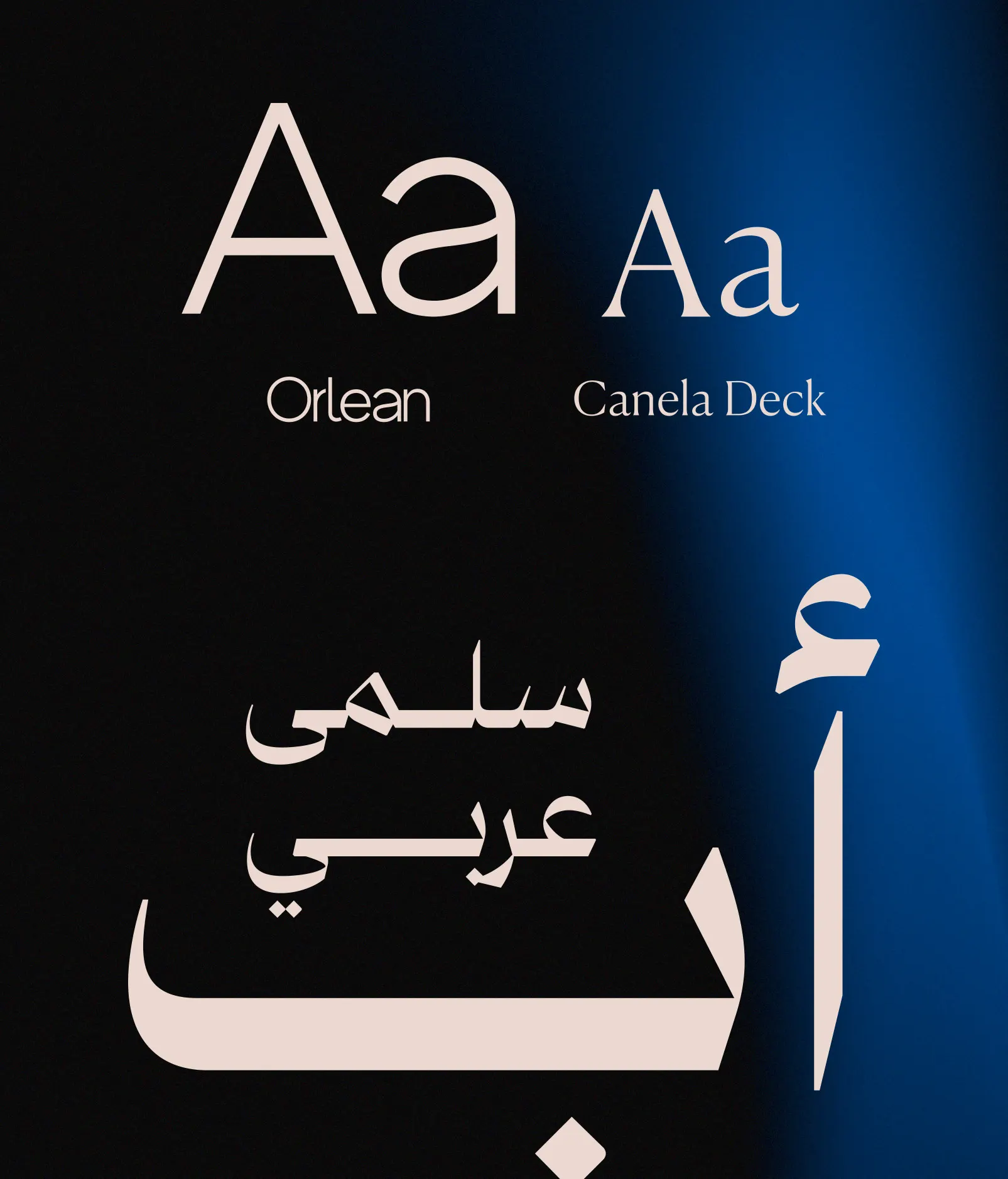 Ignite ’26 type pairing in Orlean and Canela Deck with Arabic letterforms