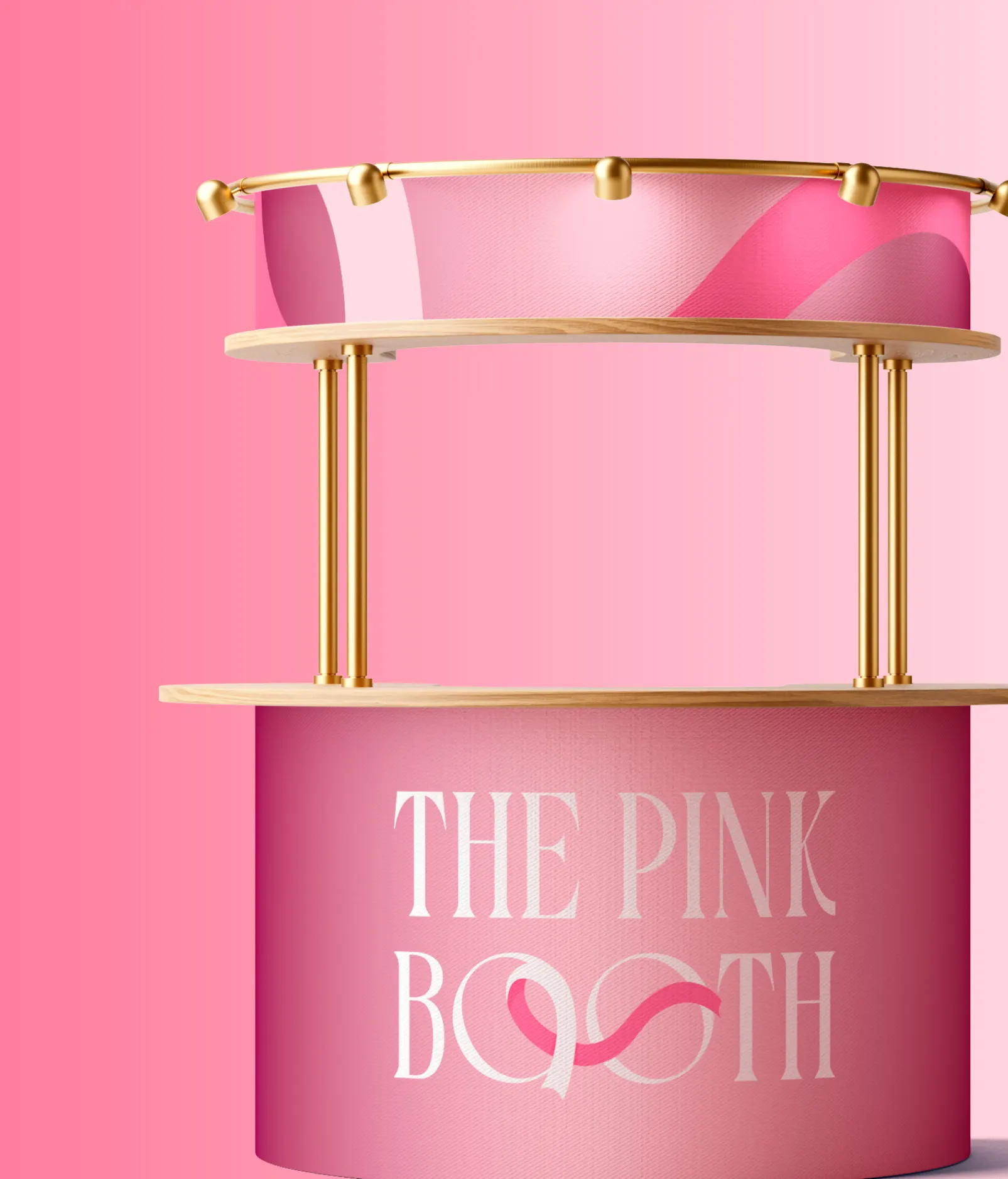 The Pink Booth round counter with a gold canopy