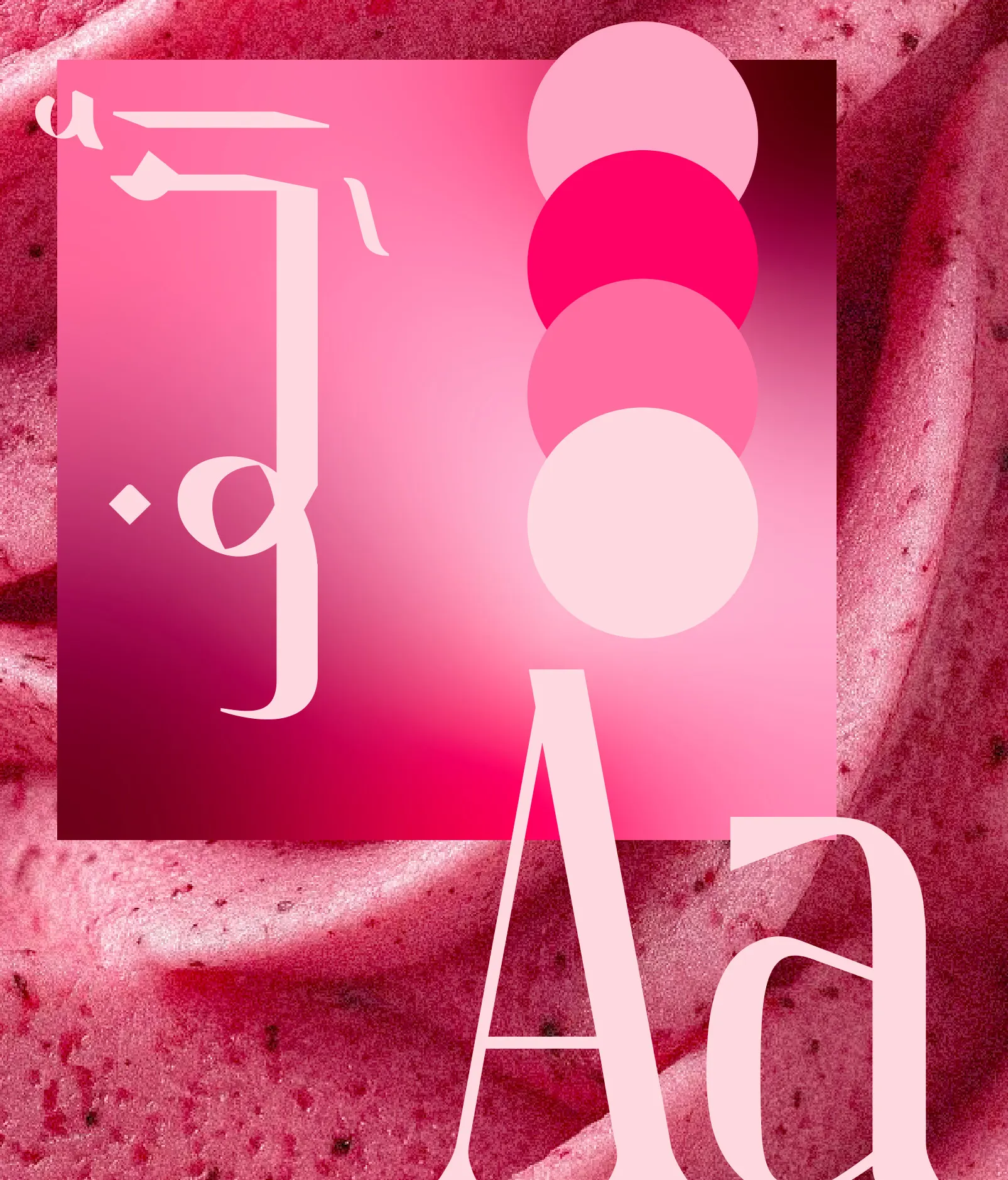 The Pink Cart type specimen with pink circles over fabric