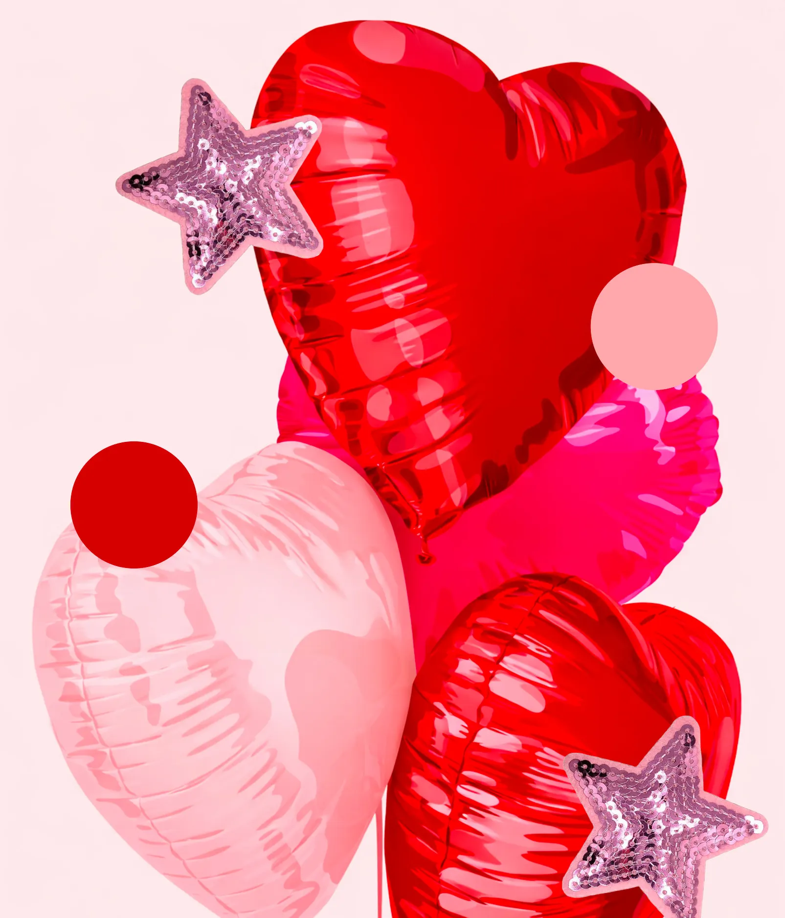 Red and pink heart balloons with star stickers