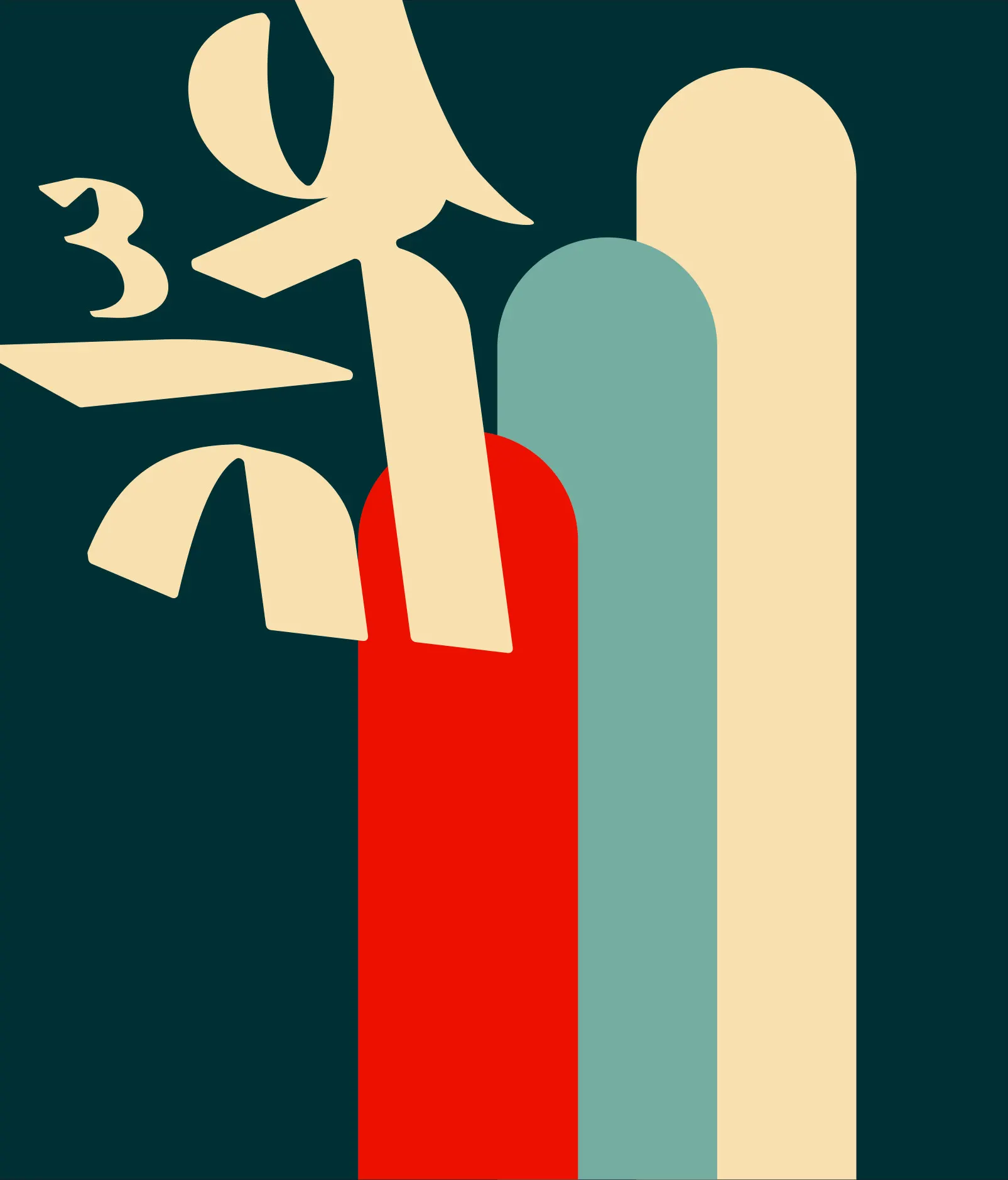 Addad letterforms in red, teal and cream stripes