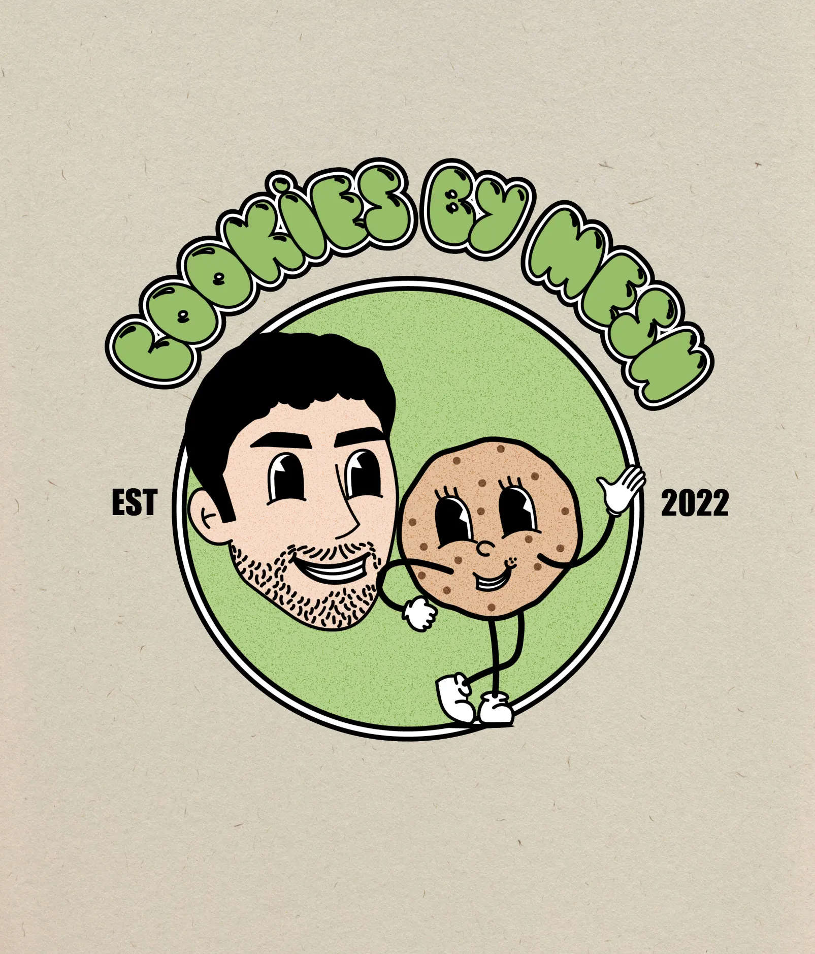 Cookies by Mesh badge with the founder and a cookie character